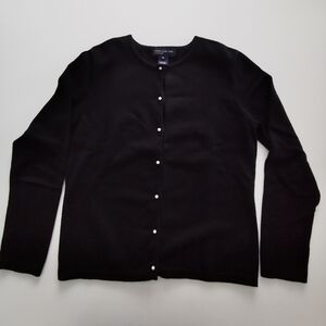 Jones New York Pearl Buttons Black Cardigan Sweater